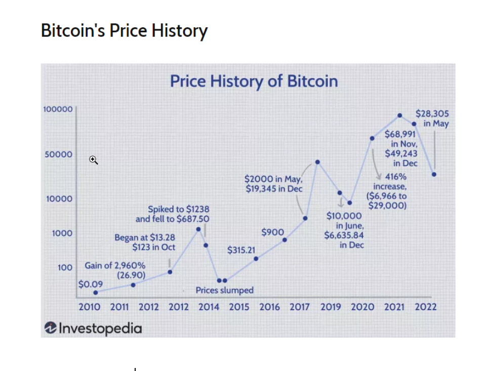 Bitcoin's price history (Source: Investopedia)